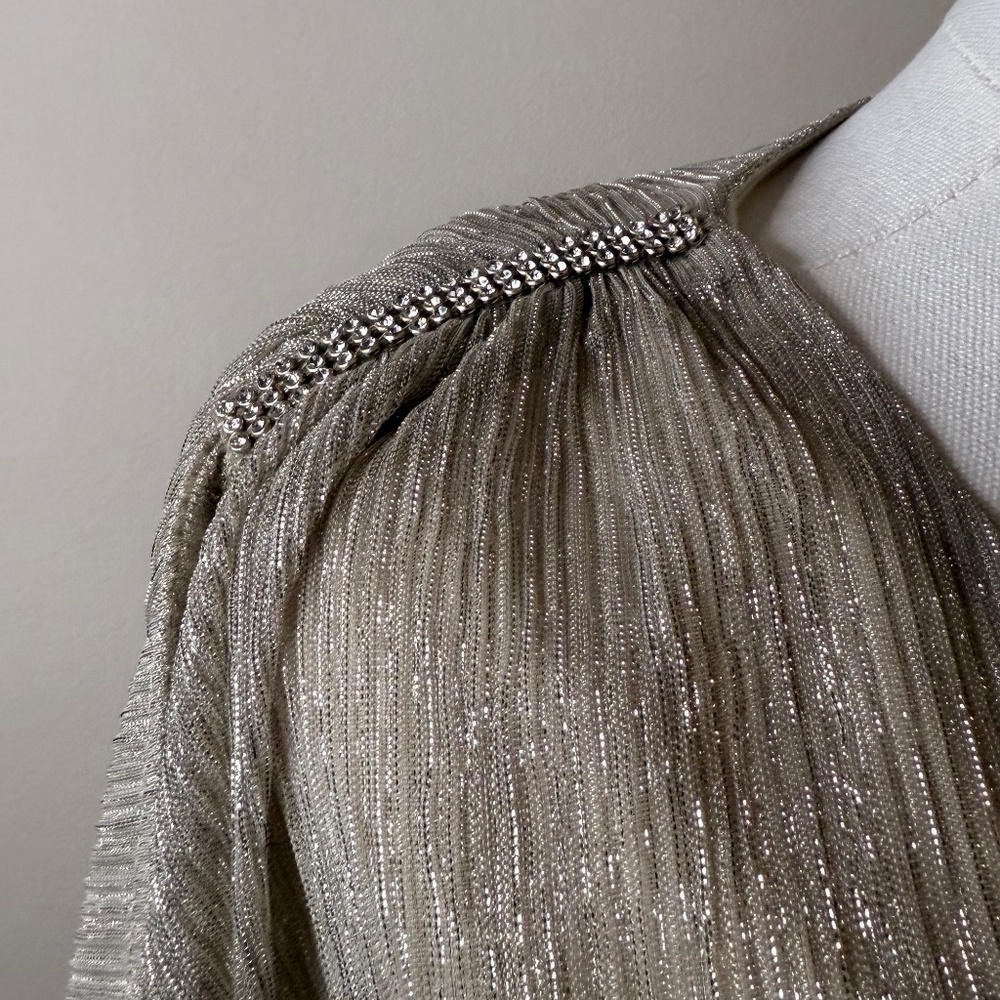 NWT MSK Women's Split-Sleeve Metallic Blouson Top White/Gold XL - Picture 4 of 6
